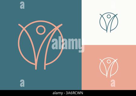 Dynamisches minimalistisches Wellness-Logo, das Gesundheit, Passform und Freiheit symbolisiert Stock Vektor