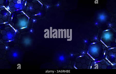 Blauer Sechseck-Muster Hintergrund, abstrakter dunkelblauer Verlauf diagonales Licht und Linie sechseckige Form Dekoration Hintergrund, einfache polygonale Elemente. Ich Stockfoto