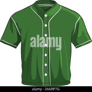 Vektor-Illustration eines grünen Baseballtrikots mit weißen Knöpfen und Besatz, die ein klassisches Sportswear-Design zeigt Stock Vektor