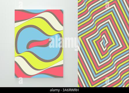 Muster mit optischer Täuschung. Abstrakter gestreifter Hintergrund mit Welleneffekt. 3D Vektormuster für Broschüre, Jahresbericht, Zeitschrift, Poster, Geschenk Stock Vektor