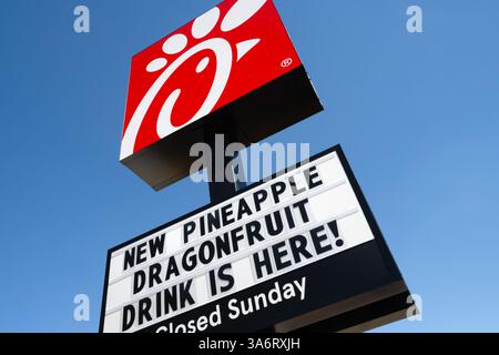 Ein Restaurant-Schild in Druid Hills, Georgia. (USA) Stockfoto
