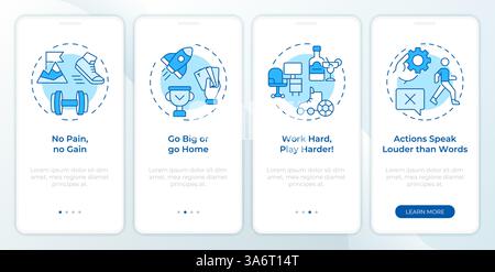 Blauer Onboarding-Bildschirm für mobile Apps mit Erfolg Weisheit Stock Vektor
