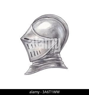Ritterhelm. Aquarell handgezeichnete Illustration mittelalterliche Rüstung. Clipart auf weißem Hintergrund für die Gestaltung von Postkarten und Websites auf dem Stockfoto