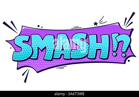 Sprechblase Smash. Blauer Halbtontext auf violettem Hintergrund. Stock Vektor