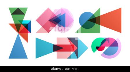 Abstraktes geometrisches Design. Vektordarstellung aus verschiedenen überlappenden Elementen. Gilt für Banner, Plakate, Poster, Flyer. Stock Vektor