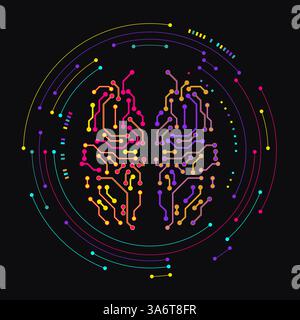 AI Brain Logo. Abstraktes menschliches Gehirn im technischen Stil. Vektorabbildung Stock Vektor
