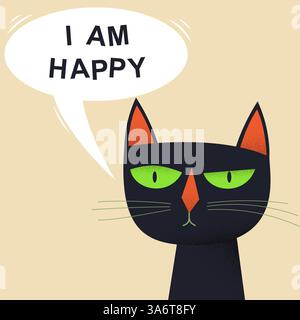 Lustige schwarze Katze mit sarkastischem Ausdruck. Vektorabbildung Stock Vektor