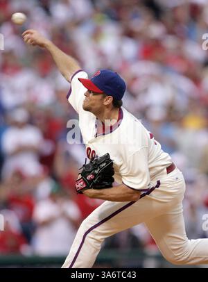 1. Oktober 2008: Philadelphia Phillies Closer Brad Lidge spielt im neunten Inning von Spiel 1 der National League Division Series gegen die Milwaukee Brewers. Die Phillies besiegten die Brewers im Citizen Bank Park in Philadelphia, Pennsylvania, am Mittwoch, den 1. Oktober 2008. (Yong Kim/Philadelphia Daily News/MCT) (Kreditbild: © Yong Kim/MCT/ZUMAPRESS.com) Stockfoto