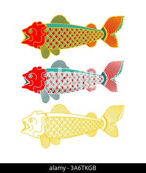 Koi Karpfenset. Japanischer Goldfisch Stock Vektor