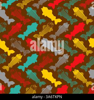 Nahtloses Koi-Karpfenmuster. Japanischer Goldfisch Hintergrund Stock Vektor