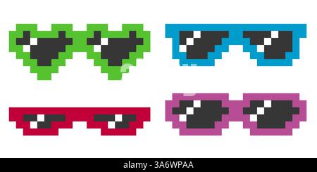 Helle 8-Bit-Sonnenbrille mit Pixel. Stock Vektor