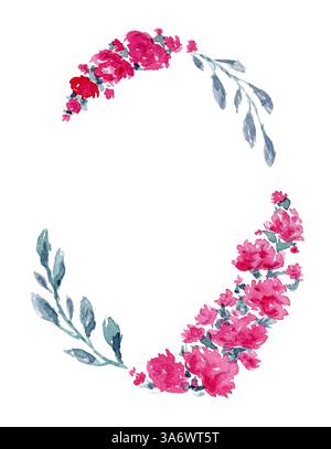 Ovaler Vintage-Rahmen mit rosafarbenen Blumen Stockfoto