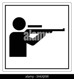 Silhouette einer Person, die mit einem Gewehr in Schwarz-weiß-Stil zum Jagen oder Schießen zielt Stock Vektor