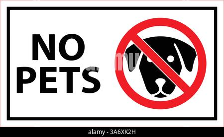 No Pets allowed Schild mit rotem Kreis und Hundesymbol, das Haustierbeschränkungen in öffentlichen Bereichen symbolisiert Stock Vektor