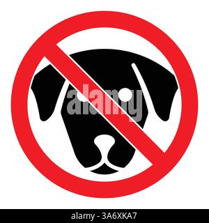 Verbotsschild mit Hundesilhouette mit rotem Kreis und Schrägstrich, Hinweis „keine Haustiere erlaubt“ für öffentliche Bereiche Stock Vektor