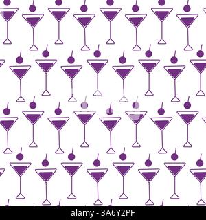 Garderobe Martini Gläser nahtloses Muster trendiges monochromes violettes Barkeeper Day Hintergrundkonzept. Isolierte Vektor-Illustration Hintergrundbild Thematische Karten, Posten, Etikett oder Web Promo Banner Broschüren Stock Vektor