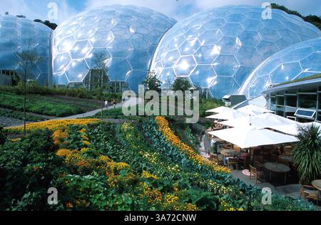 Januar 2011 - K33395 EDEN-PROJEKT, GROSSBRITANNIEN. BUNTES GELÄNDE UND GRASBEWACHSENES BIOM VERBINDEN SICH MIT WARM GEMÄSSIGTEM BIOM AUF DER RECHTEN SEITE. PAUL QUAYLE/ 2003(Bild: © Globe Photos/ZUMAPRESS.com) Stockfoto