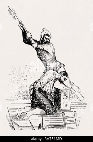 Der Marschall Biron, den Heinrich IV. 1602 wegen Verrats in der Bastille in Paris enthauptet hatte. Die Illustration wurde 1863 für den Dictionnaire in erstellt Stockfoto