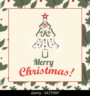 Farbiges fröhliches weihnachtsposter mit weihnachtsbaum Vektor Stock Vektor