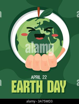 Poster zum Tag der Erde mit der Hand Happy Globe Vektor Stock Vektor