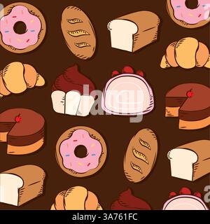 Farbenfrohe Bäckerei-Muster. Vektor Stock Vektor