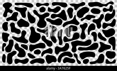 Abstrakte, organische schwarze Flecken mit unregelmäßigen Formen, perfekt für Sprechblasen und moderne Einrichtung. Satz flüssiger, flüssiger Elemente mit einfacher Fleckform Stock Vektor