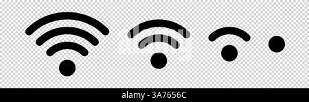 Satz von Vektor-Wi-Fi-Symbolen für Kommunikation, Telekommunikation. wlan-Signalpegel für drahtlose Kommunikation. Clipart-Abbildung. Status der mobilen Leiste. Stock Vektor