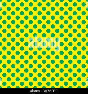 Schöne nahtlose Vektor grüne Polka Dots für Muster auf gelbem Hintergrund, Tapete, Textur, Web, Blog, Druck- oder Grafikdesign. Stock Vektor