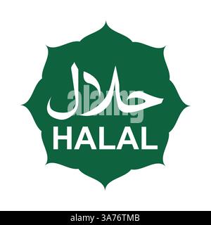 Halal Food Certified Icon, grüner Halal Icon Vektor, Halal Etikett, Tag, Icon Vektor in flacher Stil Illustration isoliert auf weißem Hintergrund. Stock Vektor