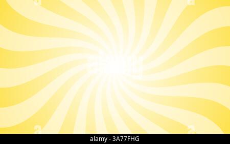 Sonnenstrahlen. Gelbe wellige Sonnenstrahlen. Drehen Sie das Licht. Sunburst Hintergrund. Radiale Wellenlinie mit Burst. Sternstrahl. Retro-Muster. Starburst-Streifen gekrümmt. Kurven Stock Vektor