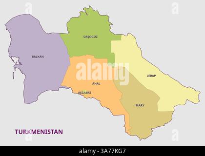 Karte von Turkmenistan mit seinen Provinzen und Regionen Stock Vektor