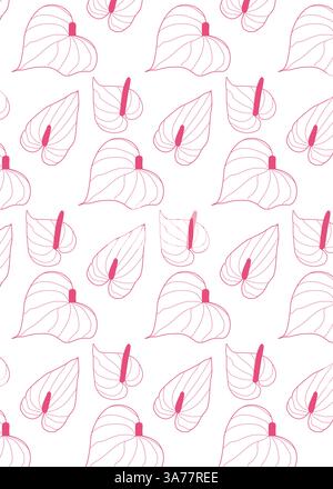 Nahtloses Muster mit exotischem Anthurium. Tropisches Blumenmuster mit eleganten botanischen Blumen im Linienstil. Vektorabbildung Stock Vektor