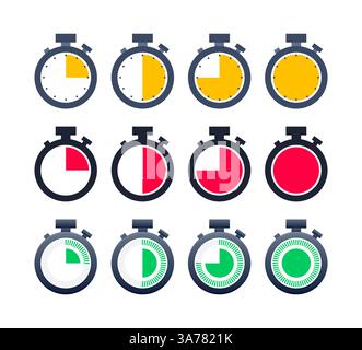 Satz von Timer- und Stoppuhr-Symbolen. Countdown-Symbol. Küchen-Timer-Symbol Stock Vektor