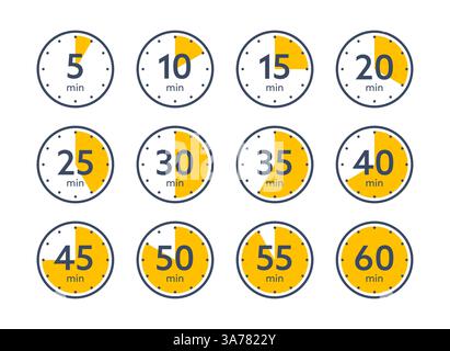 Satz von Timer- und Stoppuhr-Symbolen. Countdown-Symbol. Küchen-Timer-Symbol Stock Vektor