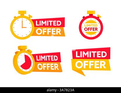 Begrenztes Angebot mit Uhr für Sonderaktion. Label für letztes Angebot. Werbebanner zum Verkauf Stock Vektor