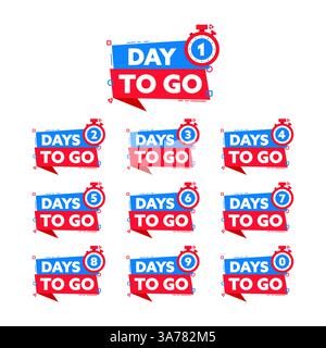 Tage bis zum Ende festlegen. Countdown-Timer. Countdown-Banner für linke Tage. Verkaufs- oder Sonderzeitgeber, Wecker Stock Vektor