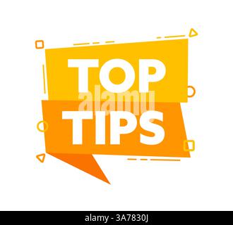 Sprechblase mit dem gelben Etikett „Top Tips“. Abbildung des Vektormaterials Stock Vektor