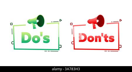 Megaphon mit Dos und DONTs Sprechblase-Banner. Werbe- und Werbelabel. Abbildung des Vektormaterials Stock Vektor