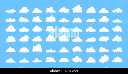 Set von Wolken Silhouetten. Abstraktes weißes, wolkiges Set. Abbildung des Vektormaterials Stock Vektor
