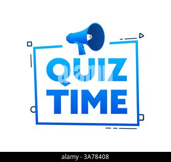 Megaphon mit Sprechblase zur Quiz-Zeit. Werbe- und Werbelabel. Abbildung des Vektormaterials Stock Vektor