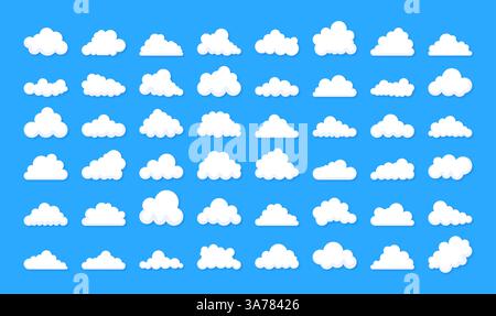 Set von Wolken Silhouetten. Abstraktes weißes, wolkiges Set. Abbildung des Vektormaterials Stock Vektor