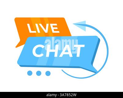 Dynamische Vektordarstellung eines Live-Chat-Servicekonzepts mit bunten Sprechblasen, ideal für Online-Support und Echtzeitkommunikation mit Kunden Stock Vektor