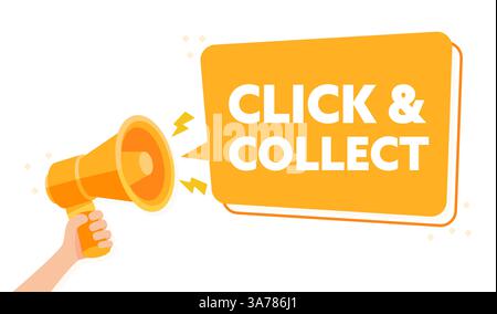 Handheld Orange Megaphone Mit Ansage Click Collect Service Vector Illustration Stock Vektor