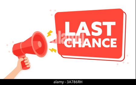 Vektor-Illustration dringender Aufruf zur Aktion mit Megaphone-Hand für „Last Chance Alert“ Stock Vektor