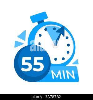 55-Minuten-Timer. Stoppuhr-Symbol 55 Min. Uhr und Uhr begrenzte Kochzeit. Vektorabbildung. Stock Vektor