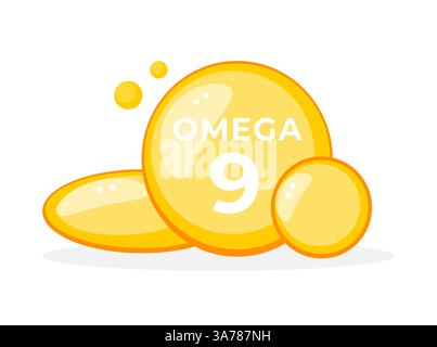 Omega 9 Pille Öl. Vitamintropfenpille Kapsel. Fettsäuredarstellung. Vektorabbildung Stock Vektor