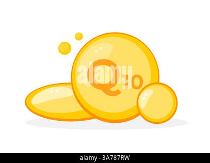 Hell gestaltete Coenzym Q10 CoQ10 Ergänzung Kapseln Vektor Illustration Stock Vektor