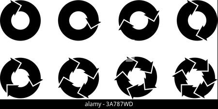 Kreispfeile für Infografiken. Kreisdiagramm mit Schritten durchlaufen. Vektorsatz isoliert auf weißem Hintergrund. Stock Vektor