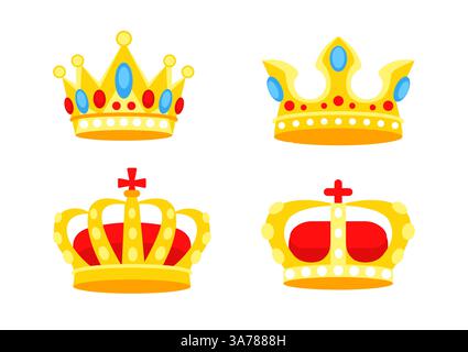 Goldene Krone. Krönender Kopfschmuck für König und Königin. Goldener königlicher Schmuck. Vektorabbildung Stock Vektor