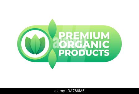 Emblem für höchste Qualität von Bio-Produkten mit elegantem Blattdesign Stock Vektor